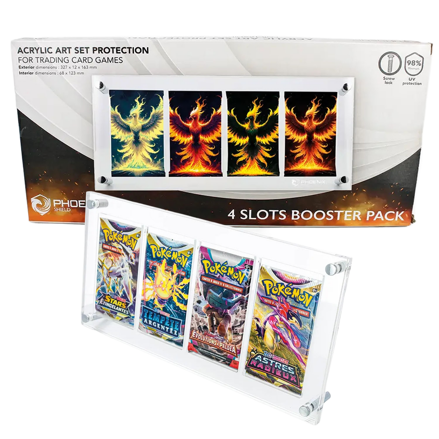 Présentoir 4 booster - Protection acrylique - Phoenix Shield